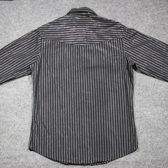 Wrangler Western Button Down Shirt Men M Black Striped Silver Threads Pearl Snap - Picture 6 of 8